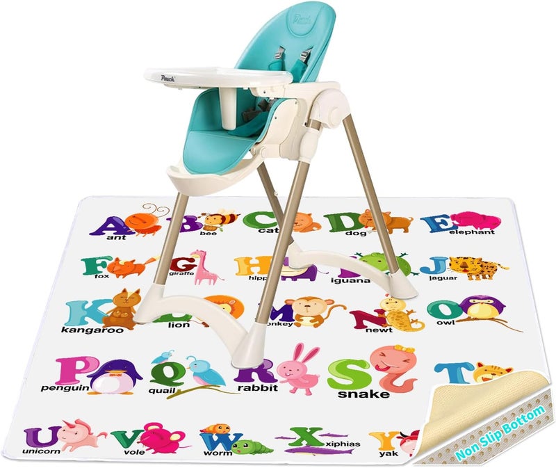 zonBroth High Chair Splash pad, 51" 51 Non-Slip Waterproof Multi-Purpose Splash pad, Washable Splash pad for high Chair Floor Protection Table Cloth Portable Early Education Picnic Play mat (Alphabet) - Image 1